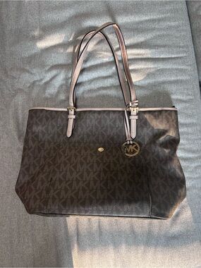 Michael Kors Jet Set Signature Snap Pocket Tote Brown MK Monogram. Cross posted